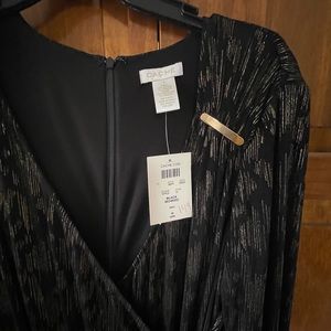 NWT Cache Black & Gold Simi-Wrap Dress